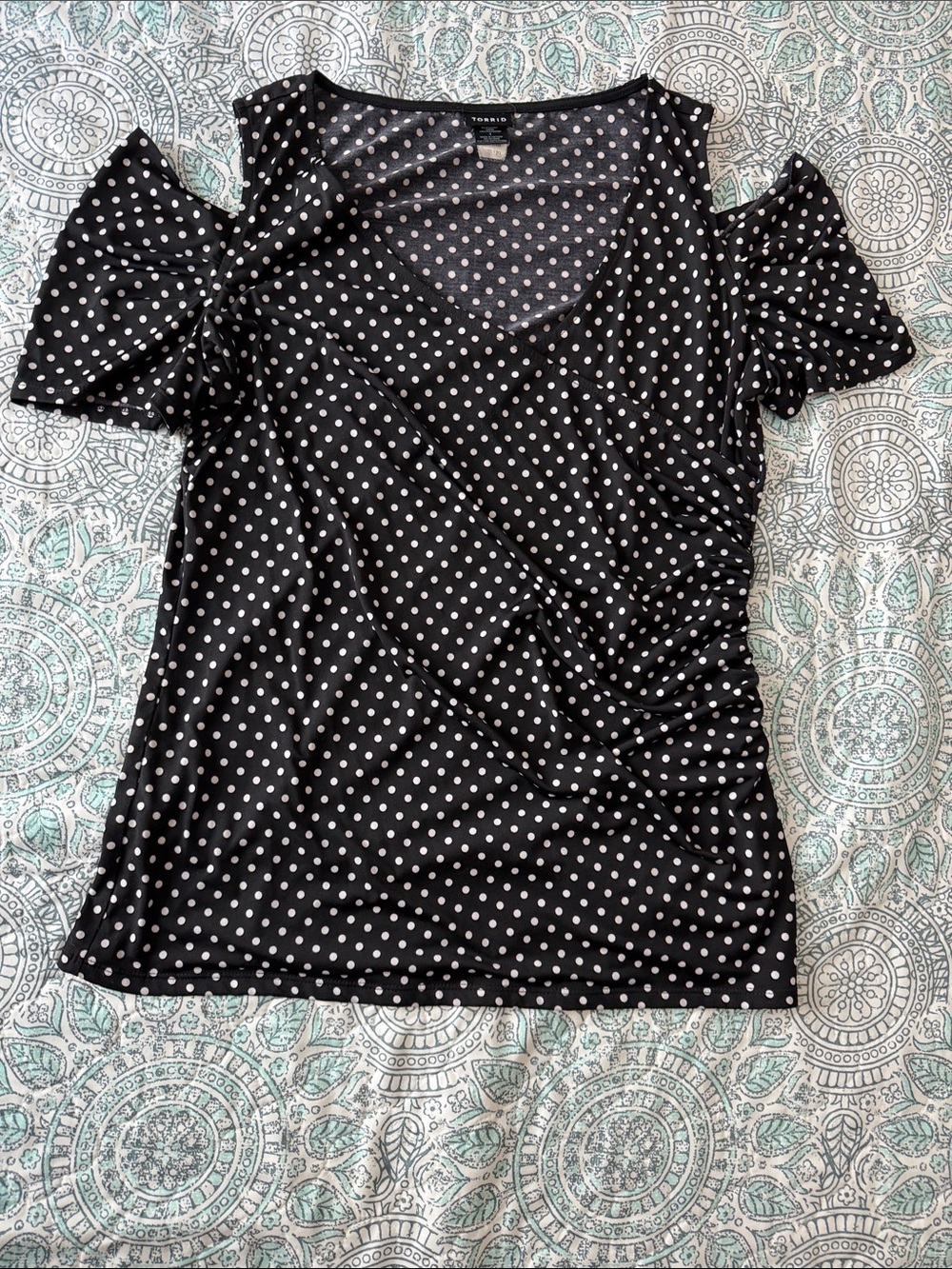 torrid Black and White Polka Dot Cold-Shoulder Top